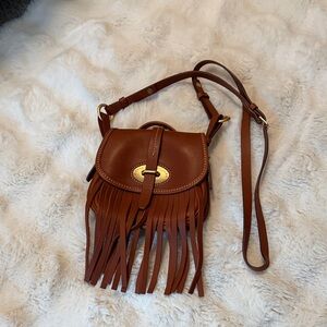 Dooney & Bourke Brown Leather Fringe Crossbody Saddle Bag